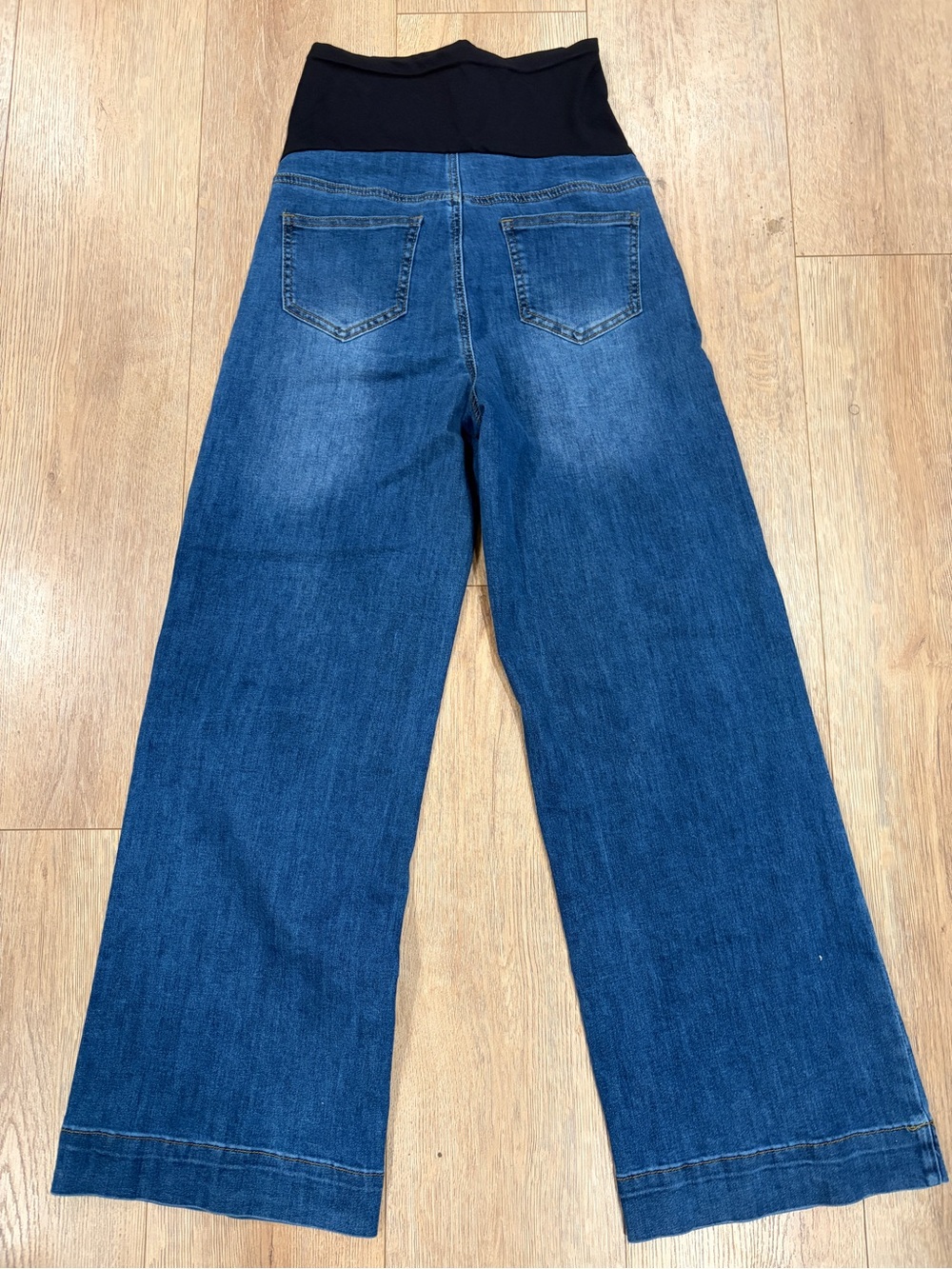 Maternity Wide Leg Jeans Over Belly Stretch Panel Dark Wash Size Small - Picture 4 of 6
